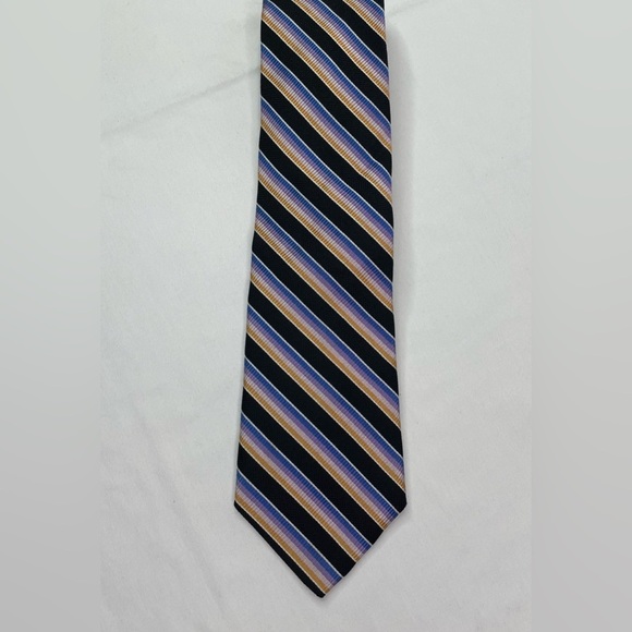 Dion Collection Silk Diagonal Striped Black Tie 4” x 60” - Picture 8 of 8